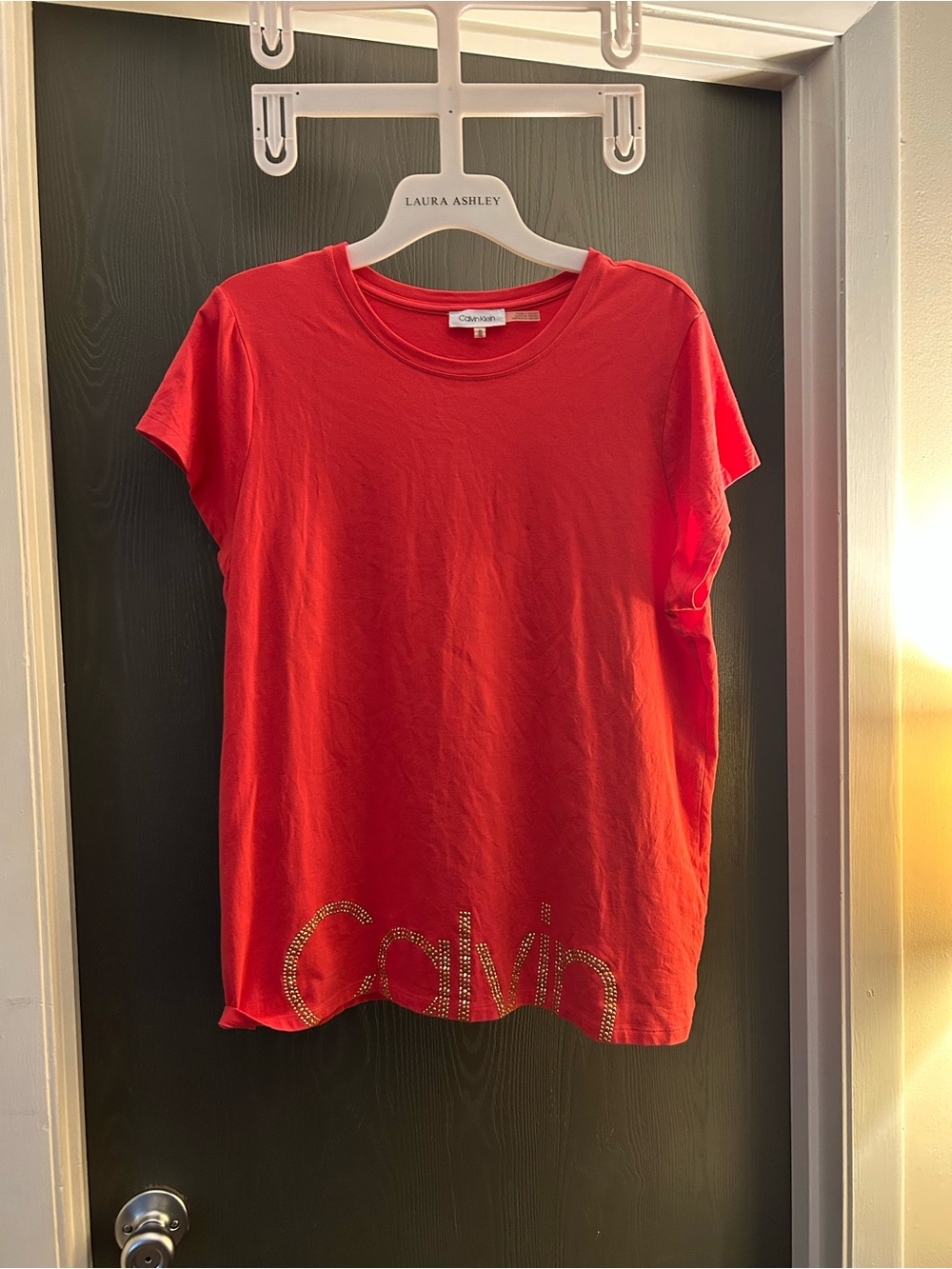 Calvin Klein Bright Red Short-Sleeve Logo Tee with Stud Detail